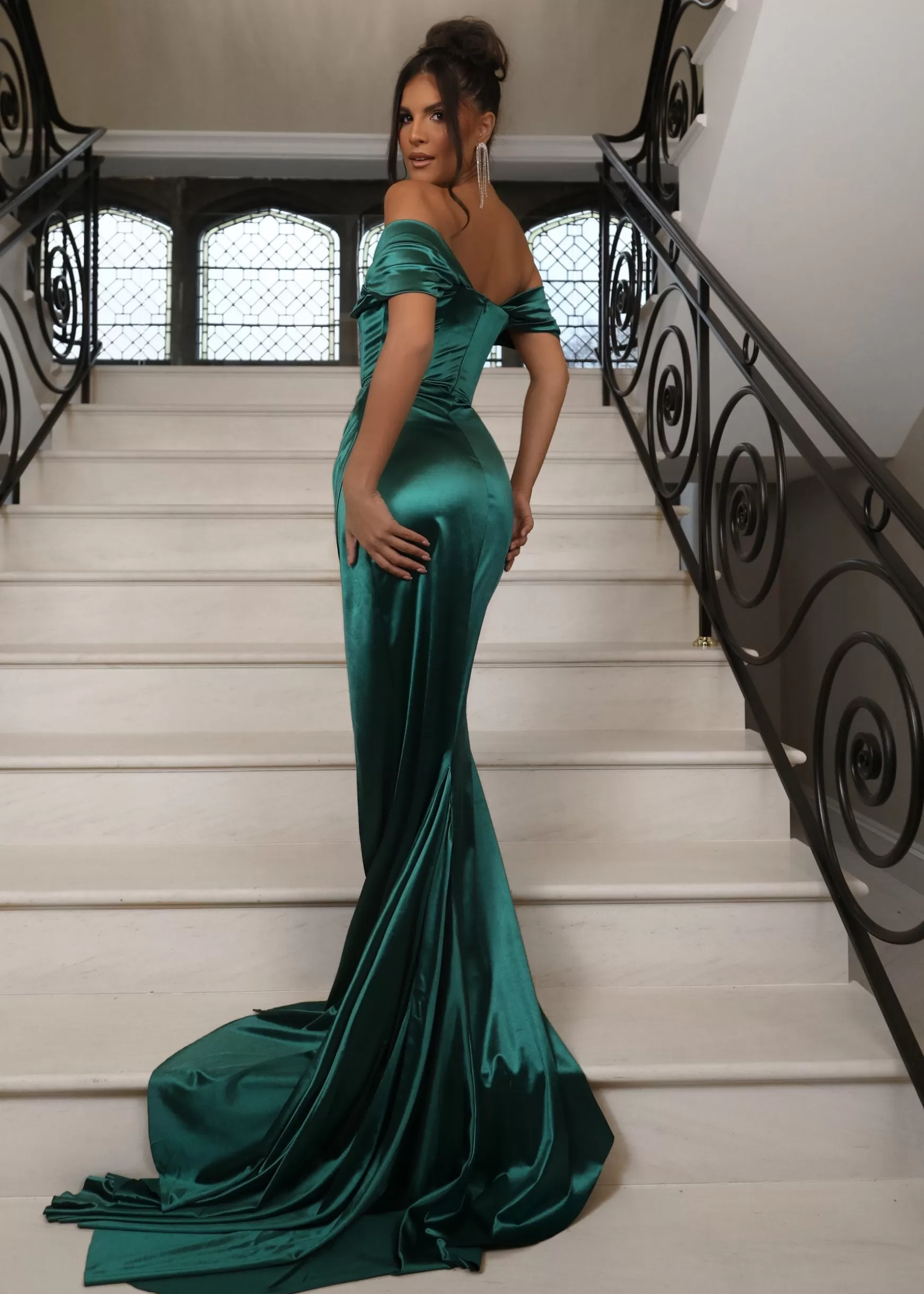 Dressmezee Occasion Wear<Heidi Off Shoulder Corset Gown - Emerald Green