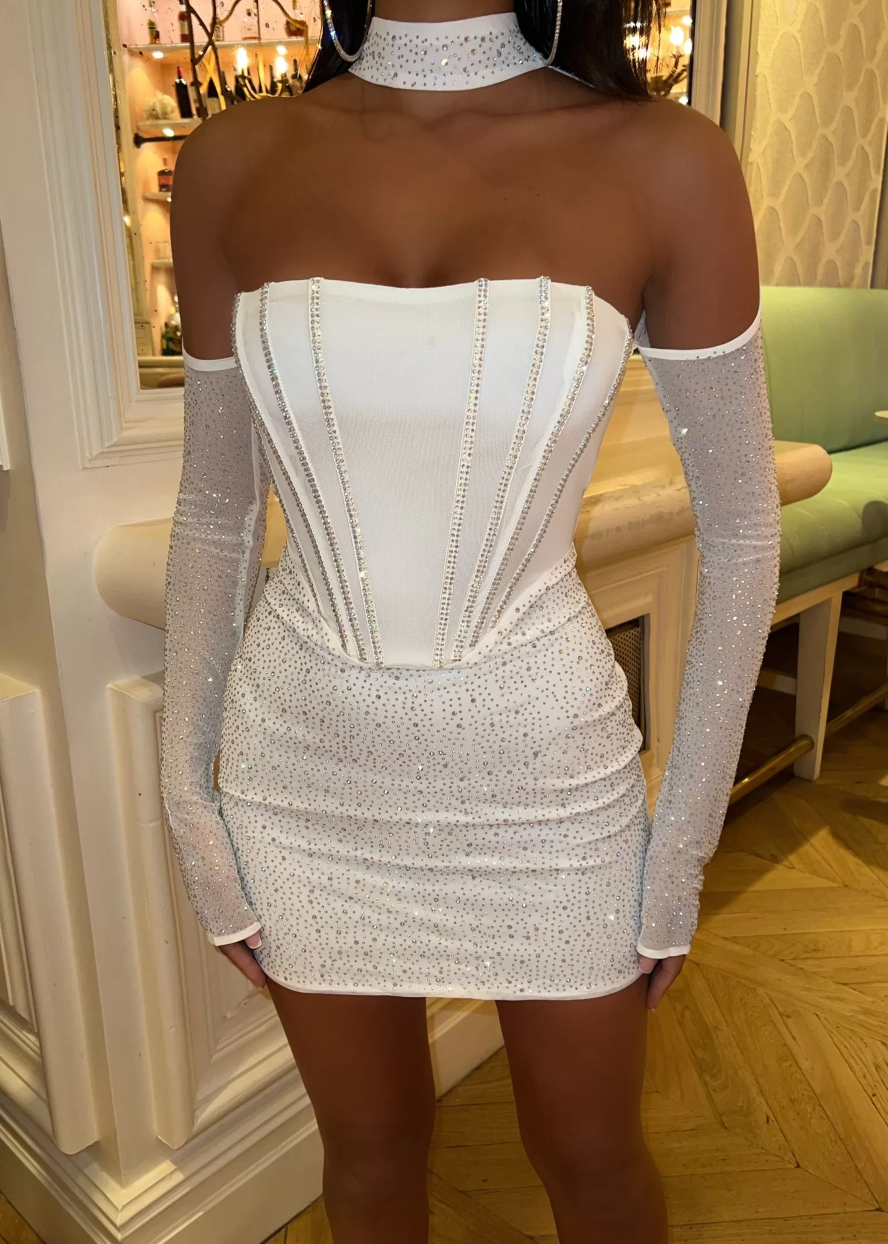Dressmezee Dresses<Kat Embellished Mini Dress - White